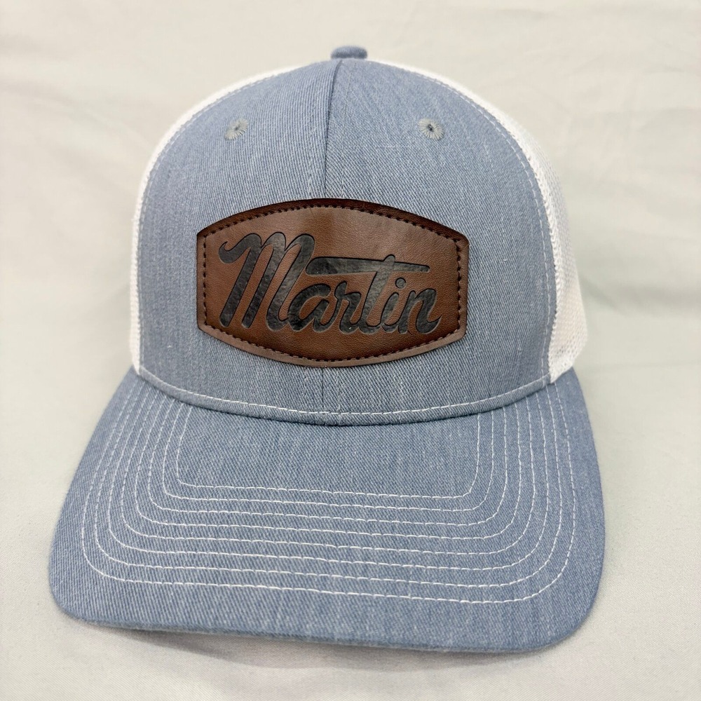 Martin Trucker Hat Mesh Snapback Mens OSFM Blue Denim Leather Patch Cap